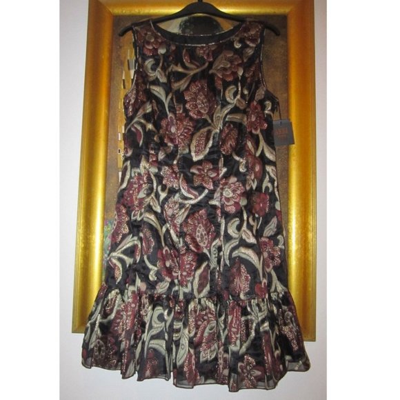 ANNA SUI Dress Metallic Floral Brocade Luxe Metallic Bronze Mini Ruffle Fall 17 - Picture 9 of 11